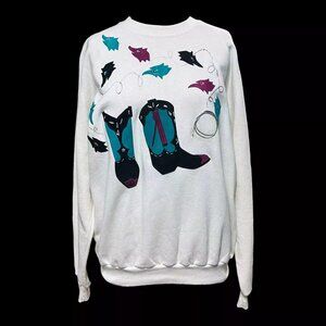 Handcrafted Women's XL Beige Sweatshirt Western Country Cowgirl